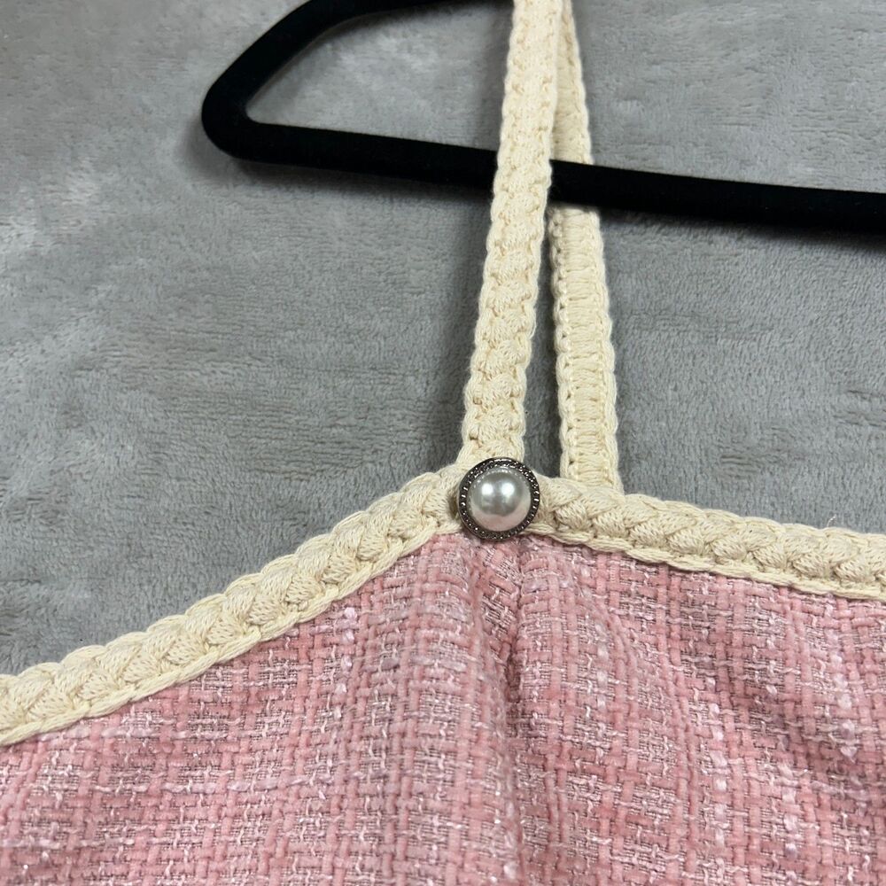 NEW Cider Tweed 2 Piece Set Pearl Crop Top Skirt Sz XL Pink - Picture 3 of 13